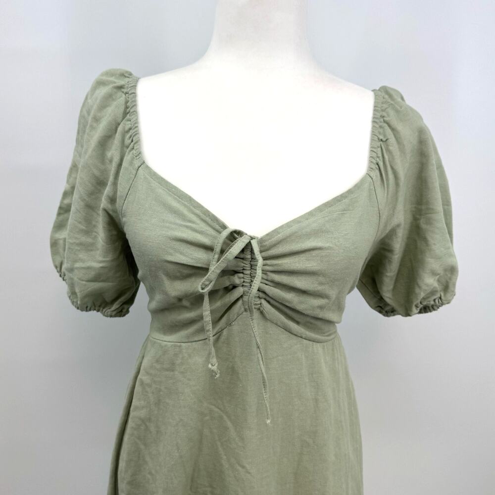 NEW Japna Linen Blend Dress M Sage Green Milkmaid Coquette Peasant Renaissance - Picture 2 of 9